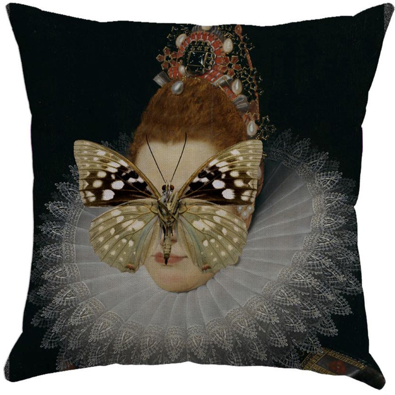 Mineheart Renaissance Woman Portrait Cushion with Spotted Butterfly