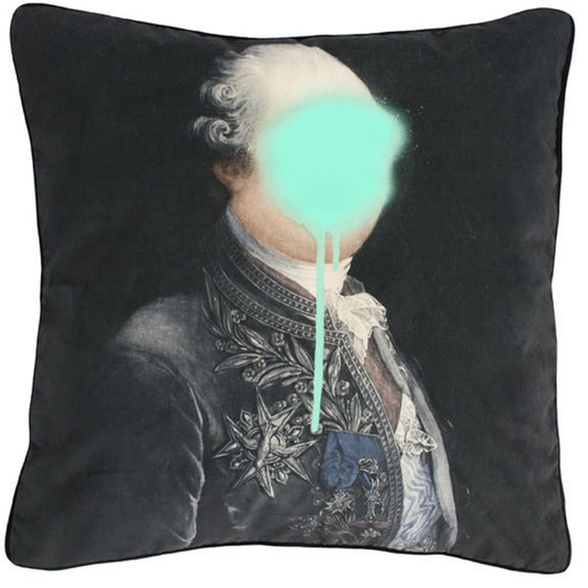 Mineheart Monsieur Mint Spray Painted Defaced Gentleman Portrait Cushion