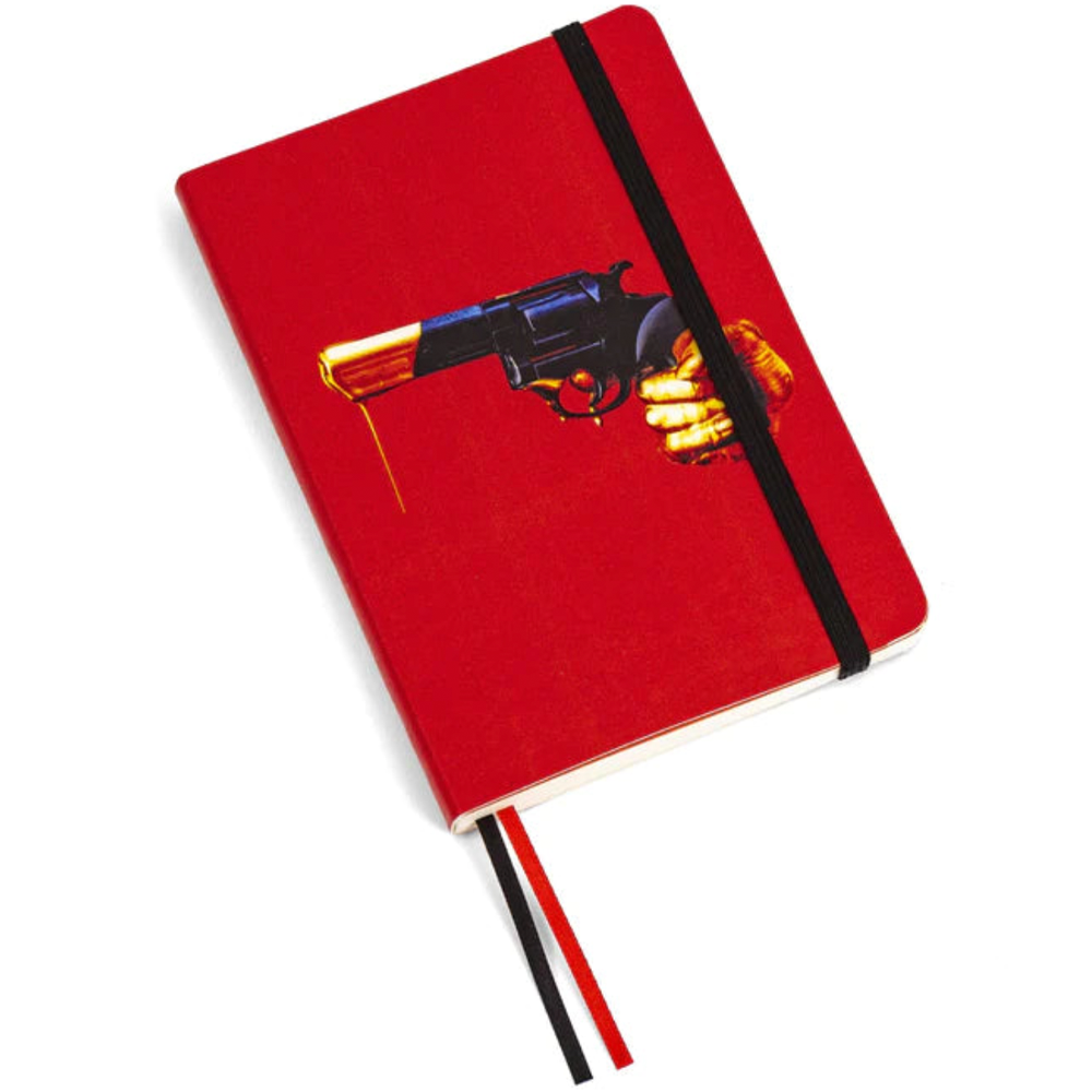 Front of Seletti Toiletpaper Revolver Gun Small Red Notebook