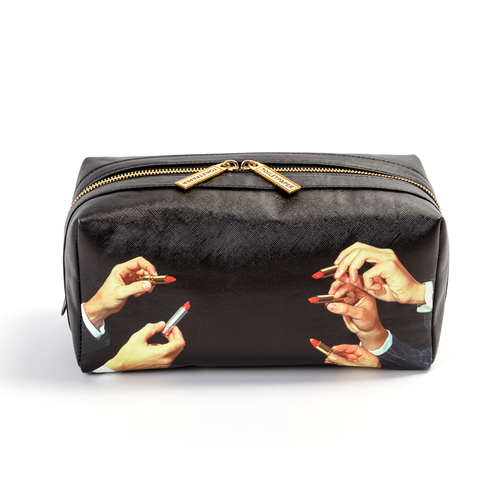 Seletti Toiletpaper Lipstick Print Black Washbag 