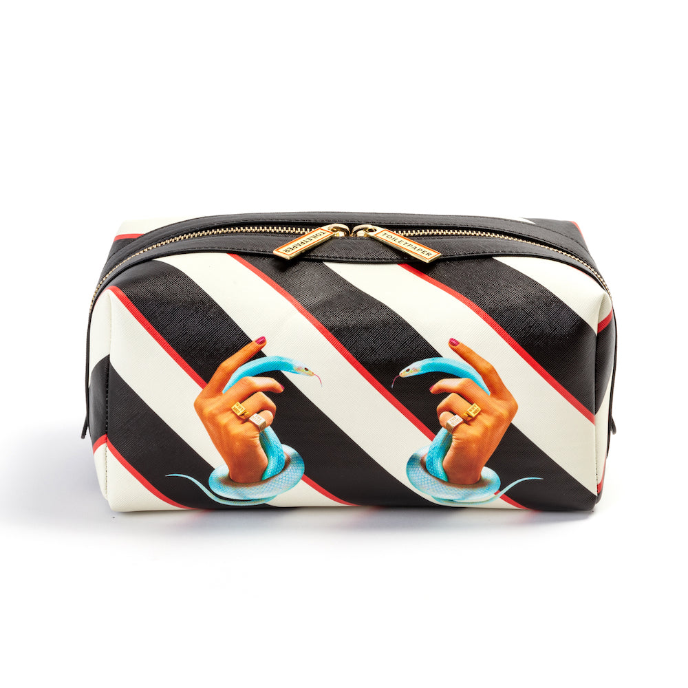 Seletti Toiletpaper Snake Hands Black, White and Red Striped Washbag